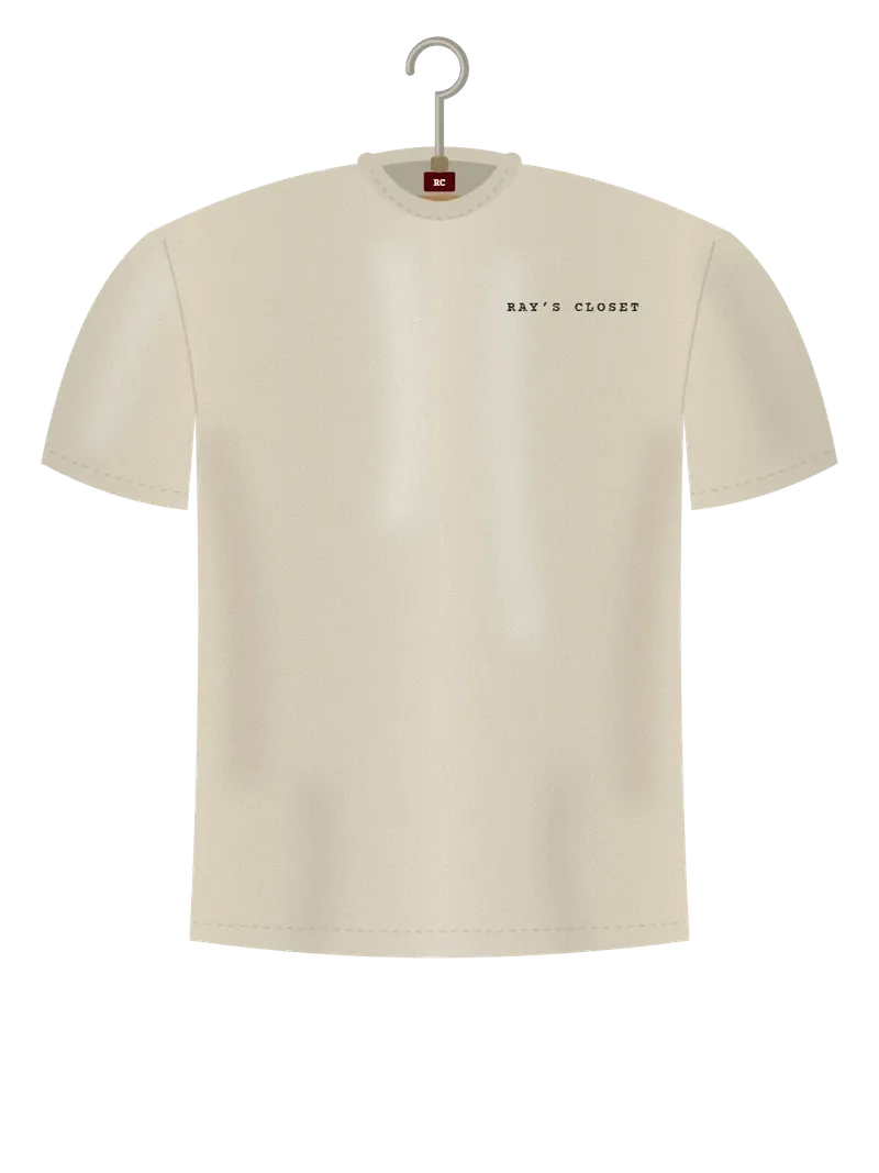 Behind the Glass, cream t-shirt on a hanger, front view